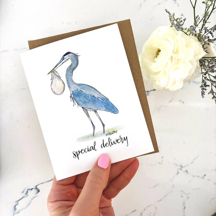 Stem and Soul - Wholesale Baby Card - Special Delivery Blue Heron New Baby Card2