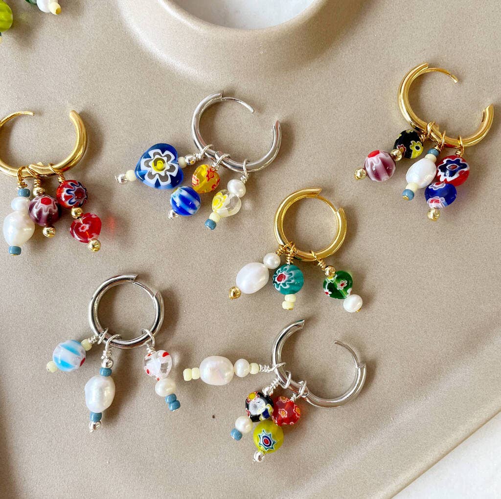 Lucent Studios Ltd - Wholesale Huggie Earrings - No Waste Millefiori Bead And Pearl Huggie Hoops5