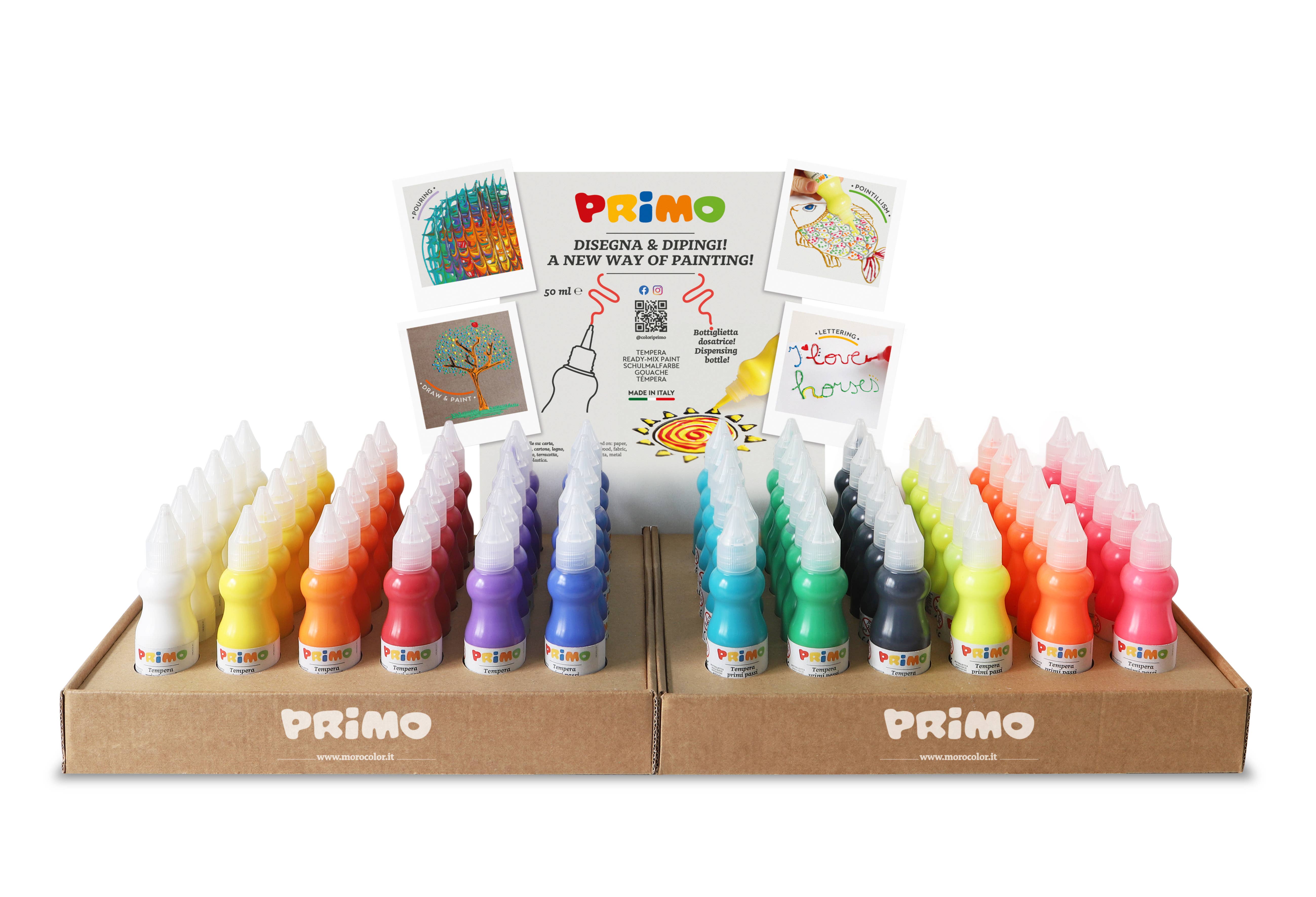 Morocolor Italia Spa PRIMO - Wholesale Paint Set - A New Way of Painting! Desktop display with 12 colours
