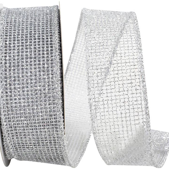 Micro Mesh Glitter Metallic Wired Edge Ribbon, Silver for wholesale by RELIANT RIBBON