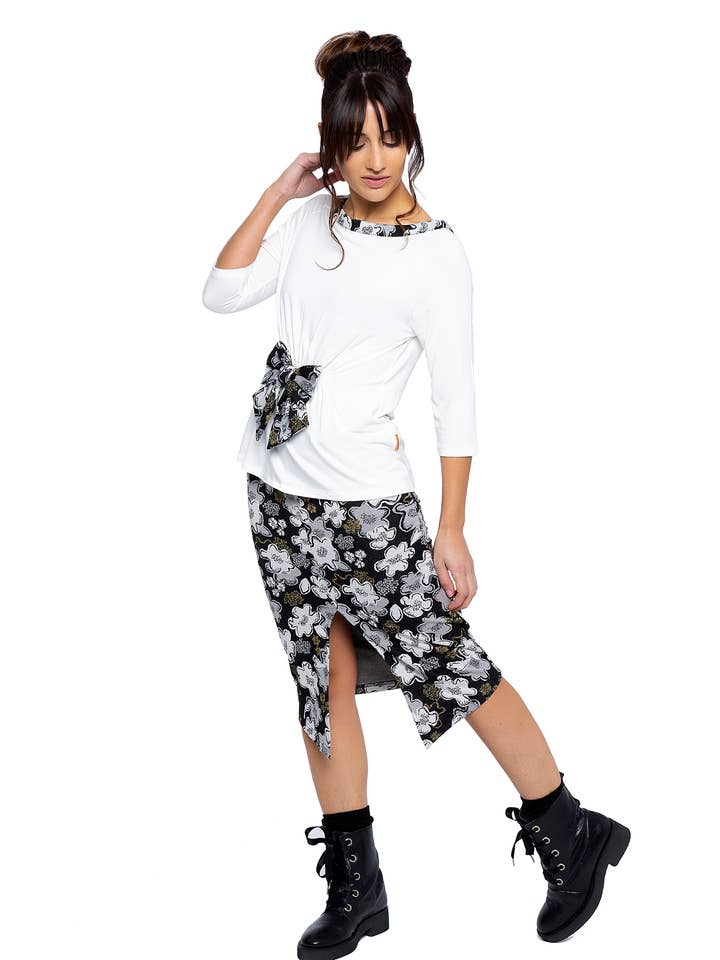 Midirock mit Blumendruck. Tramoya Rock S-XXL für den Großhandel von Mamatayoe