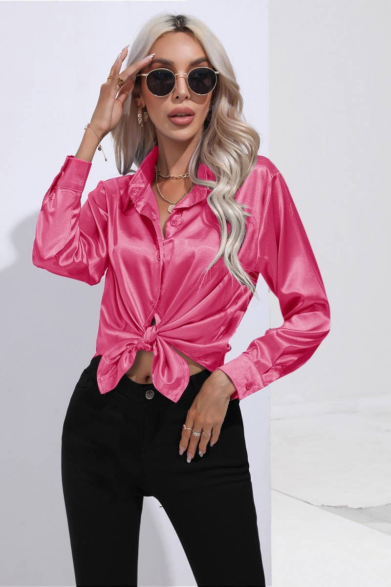 NINEXIS - Wholesale Button Down Shirt - Women's - CWTBLL0690_Button Down Silky Satin Long Sleeve Top87