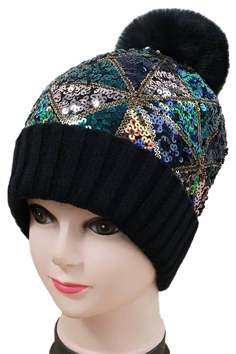 Cap Zone - Wholesale Beanie - Women's - Chevron Sequins Embellished Knitted Beanie7