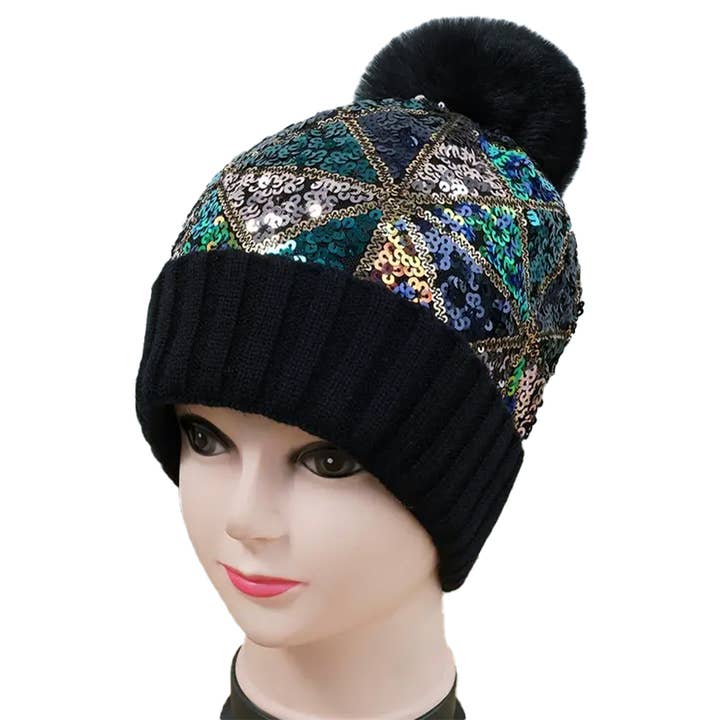 Cap Zone - Wholesale Beanie - Women's - Chevron Sequins Embellished Knitted Beanie7
