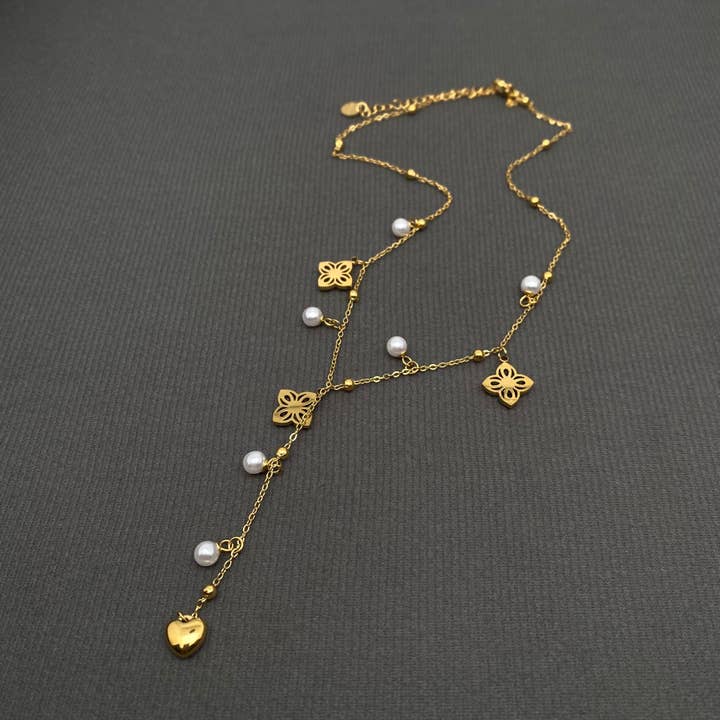 Mio Queena - Wholesale Y-neck/lariat necklace - 18K Gold Plated Stainless Steel Y-neck Necklace - FGS2