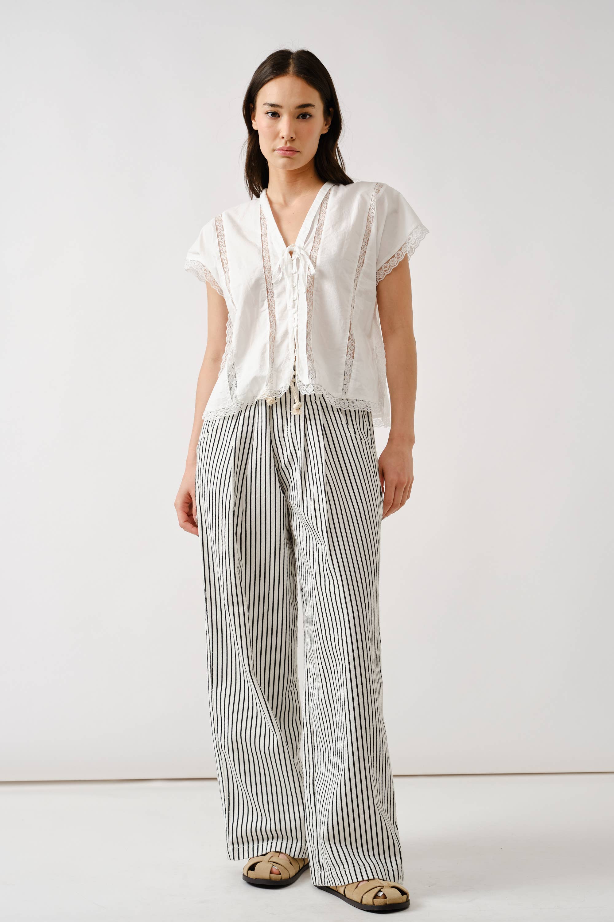 Aaron & Amber - Wholesale Pants - Women's - MAP3311 STRIPE WIDE LEG PANTS WITH ROPE BELT22