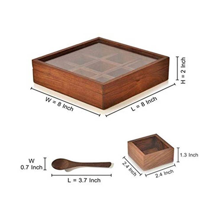Keeraft - Wholesale Spice Rack - Antique Wooden Spice Box Glass Lid Home Decor3