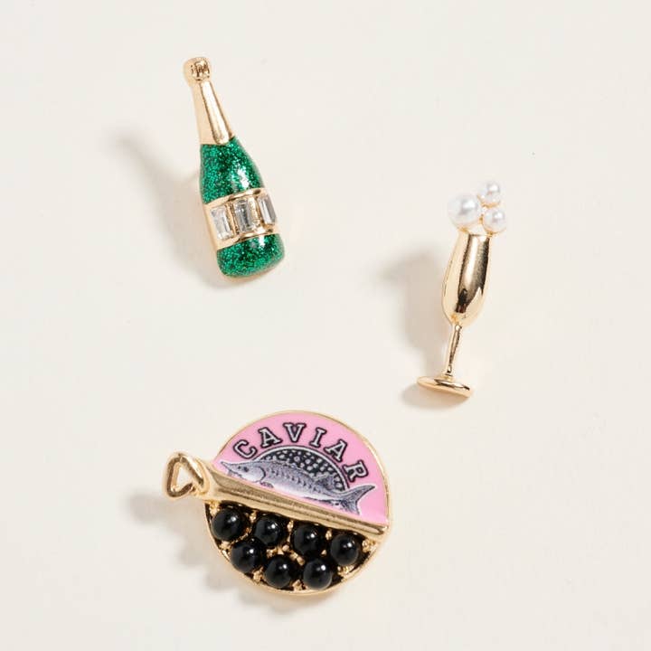 Kaviar Champagneflaska Glas Brosch Set om 3 för wholesale av Designature New York