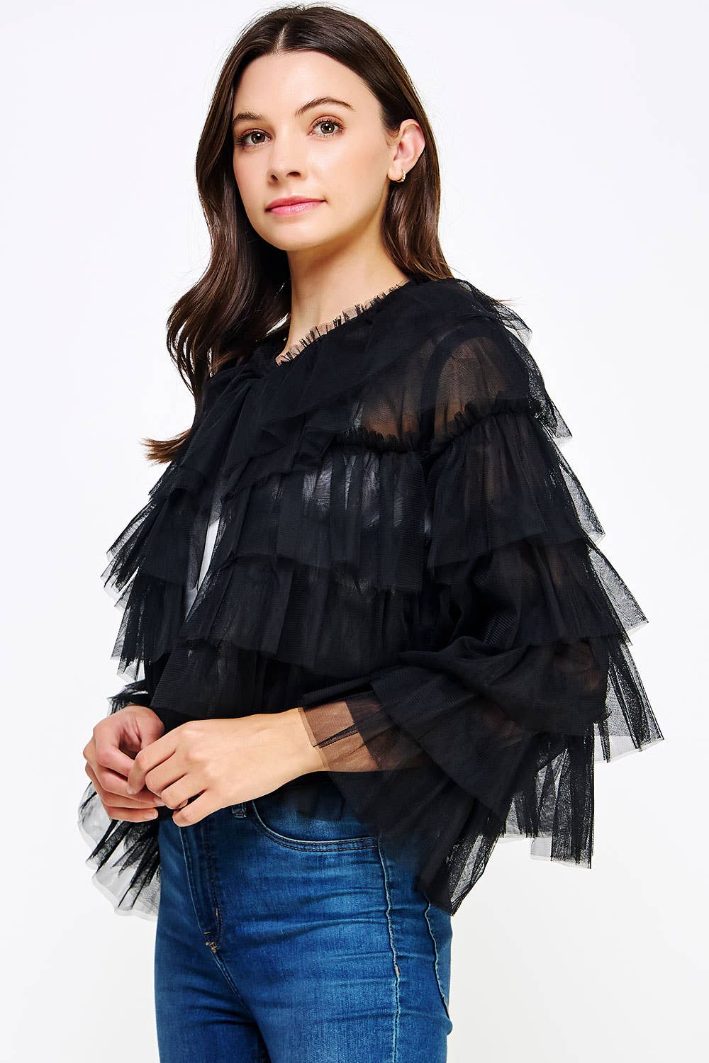 Strut & Bolt – Engroshandel Cardigan - Dame – Lag-på-lag-frynset tyl-cardiganjakke14