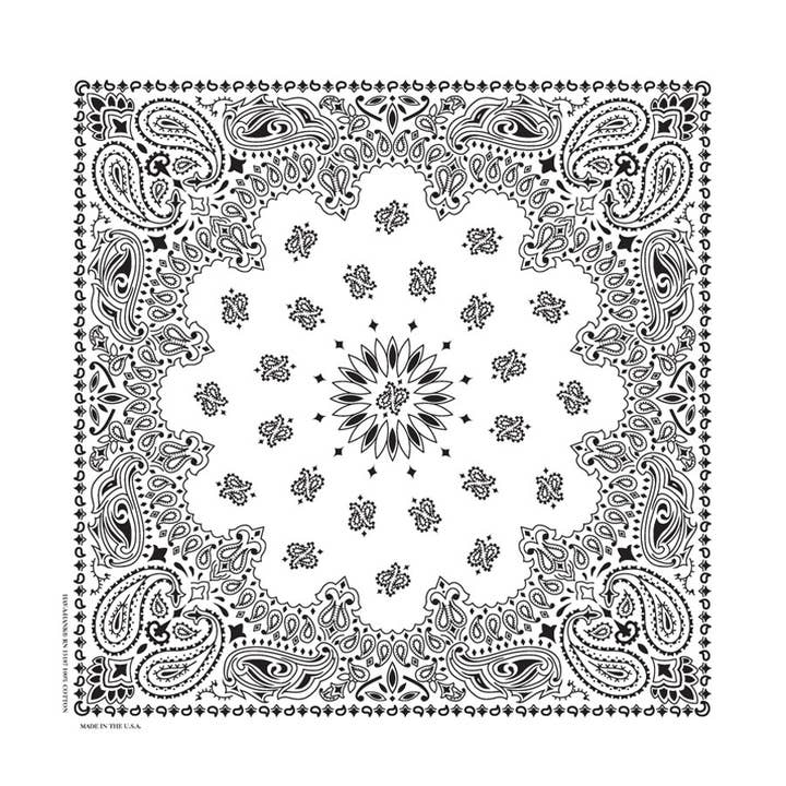 Bandanna - 35" Grande MADE IN USA - White Paisley for wholesale by The Bandanna Company