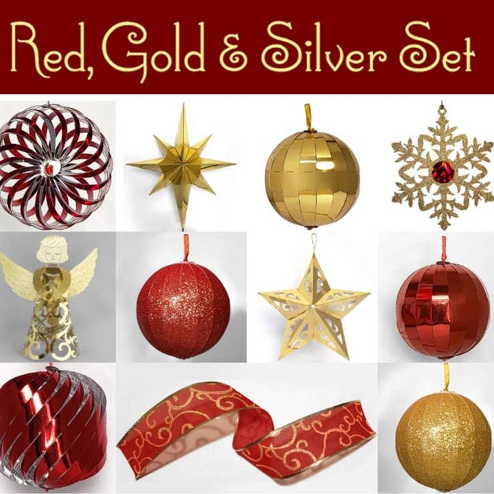 Furlies Greetings - Wholesale Ornament Set - Pop Up Christmas Tree Ornaments Kit Collapsible (Red & Gold2
