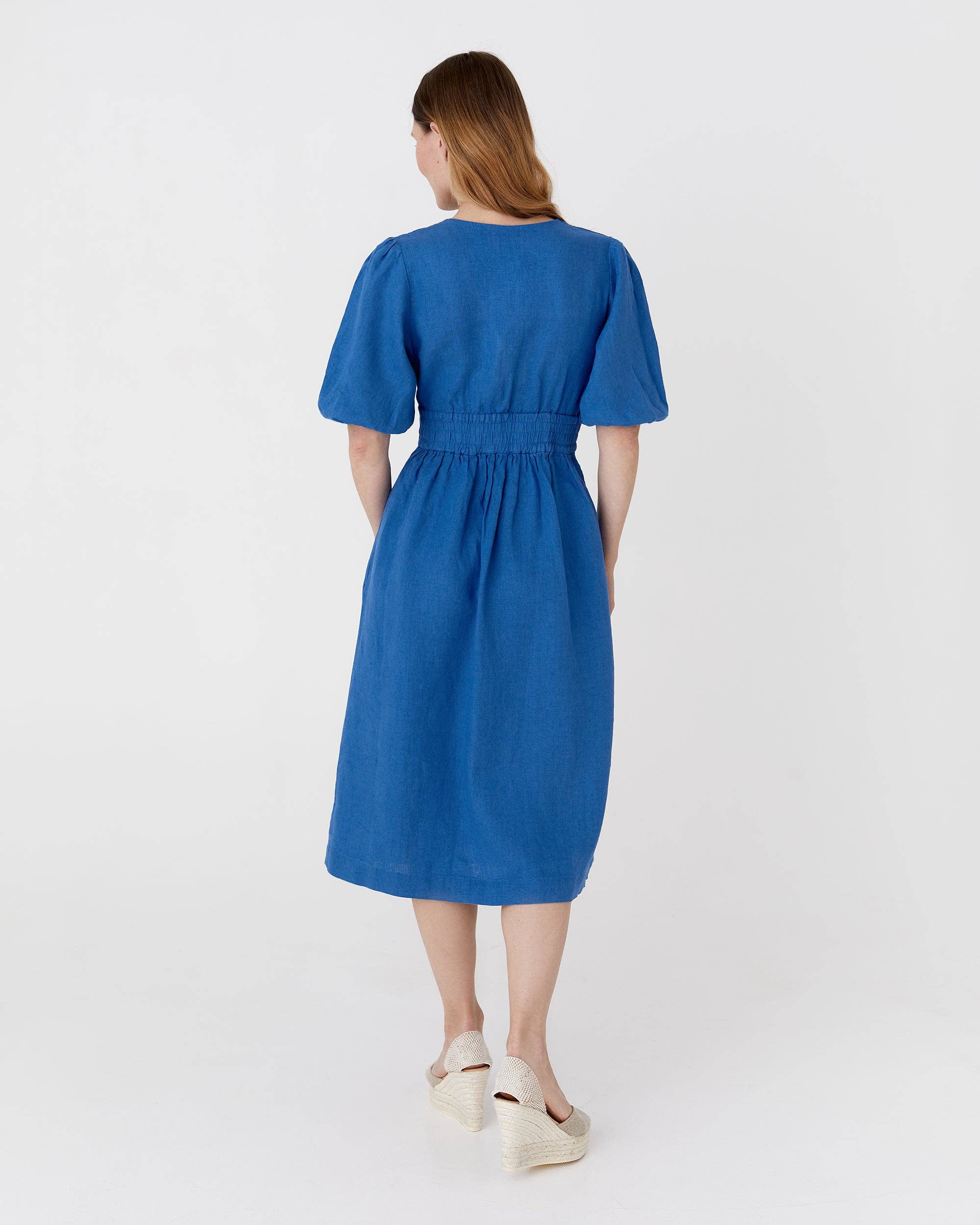 MagicLinen (We handle U.S. import procedures for you) - Wholesale Jurk - Dames - Midi linnen jurk Modica in kobaltblauw2