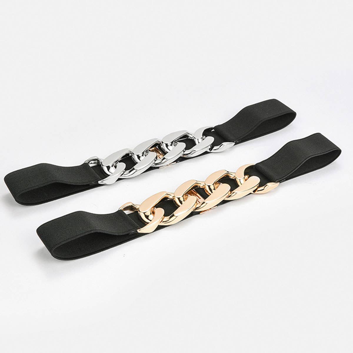 ACCITY - Wholesale Belt - Women's - SILVER,GOLD CHAIN BLACK STRETCH BELT_CWABE01916