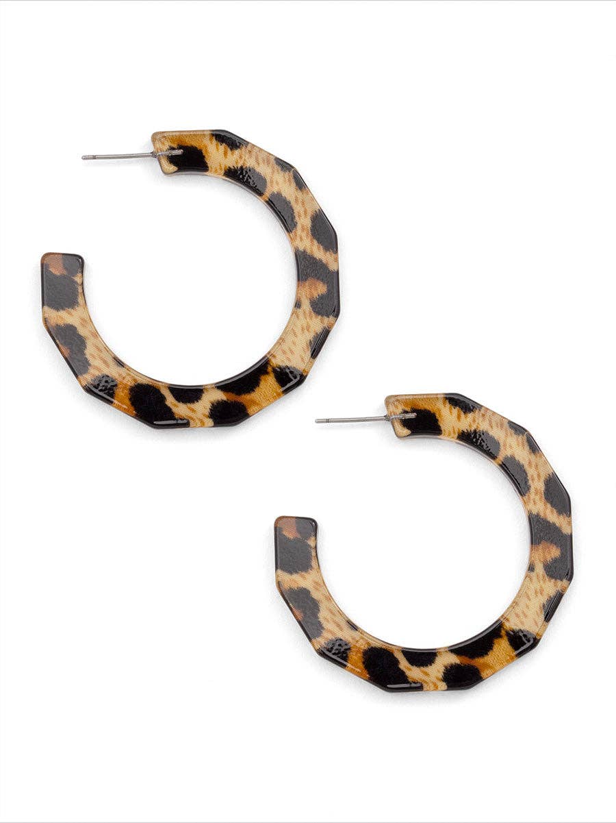 LEO BRN Large Resin Textured Leopard Hoop Earring Jewelry for wholesale on Faire2