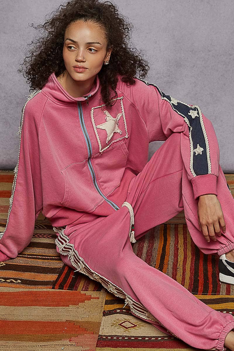 Pol Clothing - Wholesale Jacket - Women's - Long sleeve French terry star patch striped elastic jacket7