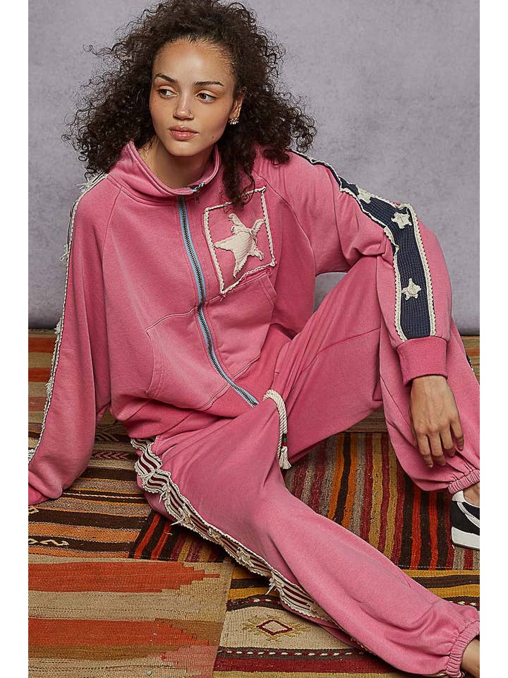 Pol Clothing - Wholesale Jacket - Women's - Long sleeve French terry star patch striped elastic jacket7