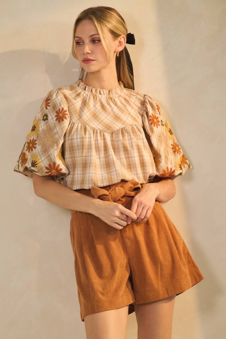 Oddi - Wholesale Blouse - Women's - Plaid Puff Sleeve Blouse3