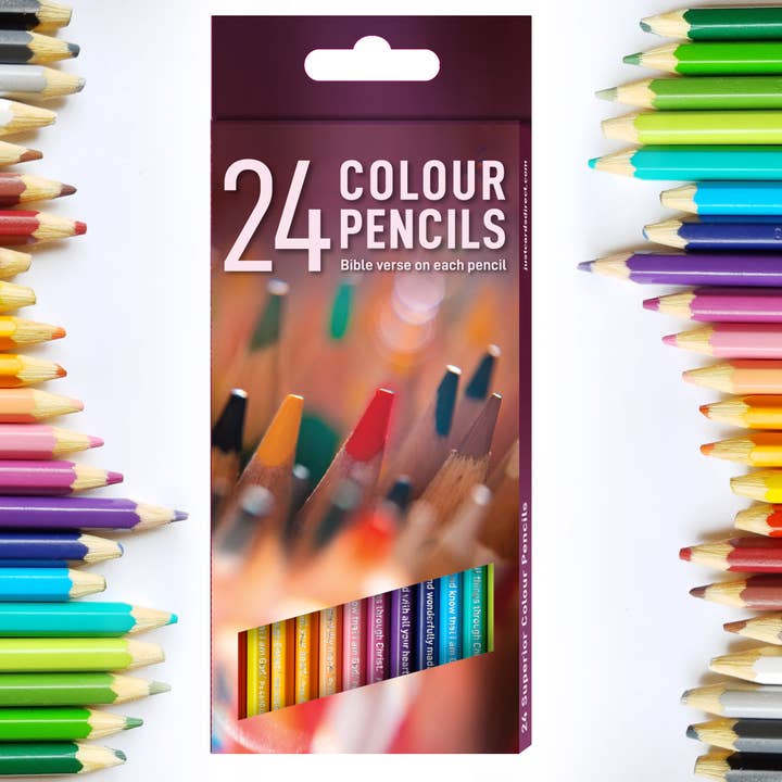 Pack de 24 Lápis Coloração Cristã com Versos Bíblicos por atacado de Just Cards Direct