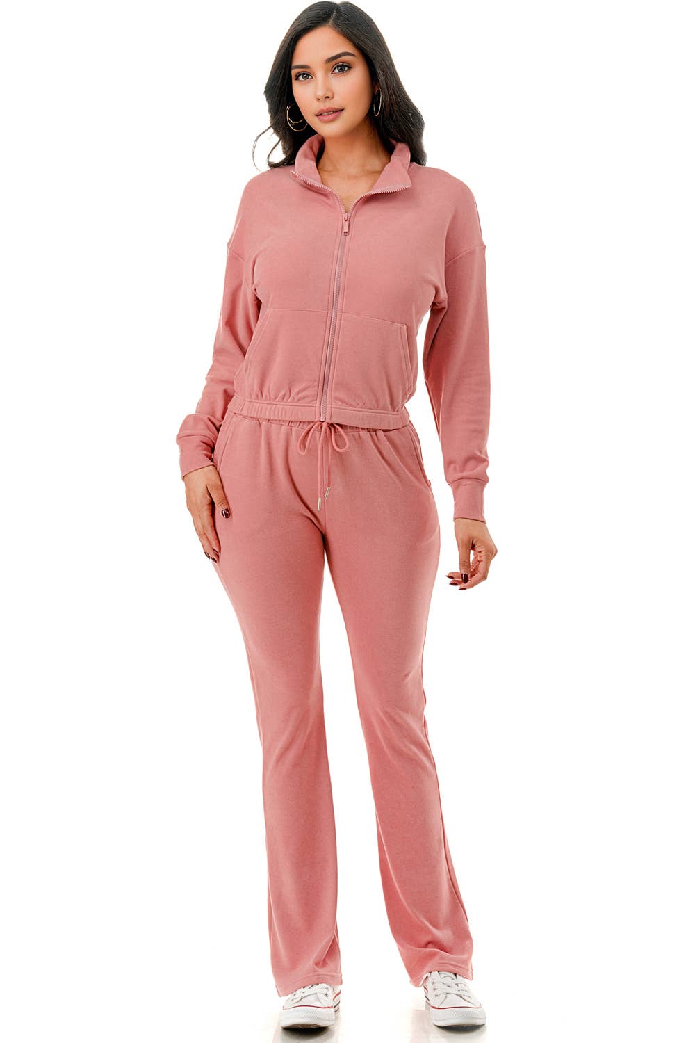 Color 5 – wholesale Träningskläder – Dam – Enfärgad kort jacka med utsvängda byxor aktivt klädset för vardagsbruk9