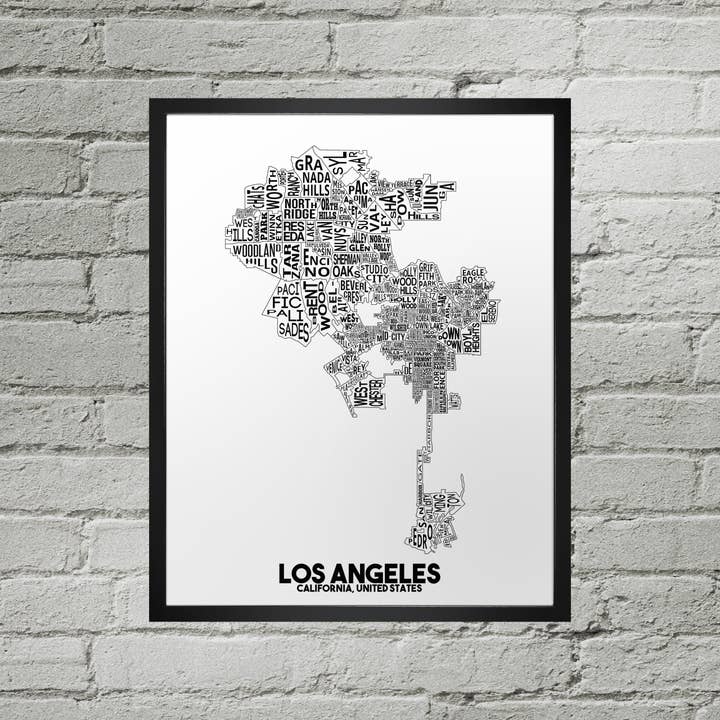 Damon D Chan – wholesale Karta – Los Angeles Kalifornien stadsdel Typografisk karta Tryck