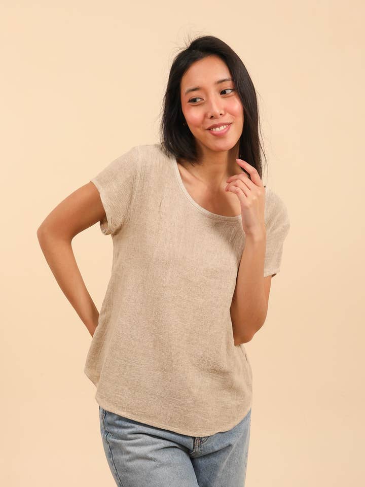 la maison des fibres naturelles - Wholesale T-Shirt - Women's - cotton-linen blend t-shirt, round neck 3389 10% linen 90% cotton