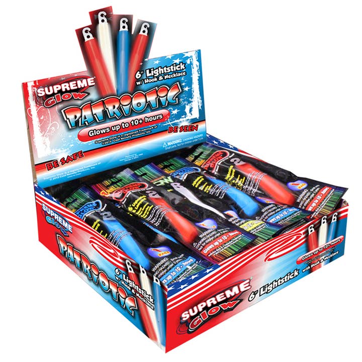 48 Count Patriotic Glow Stick Counter Display 4th of July for wholesale by Windy City Novelties