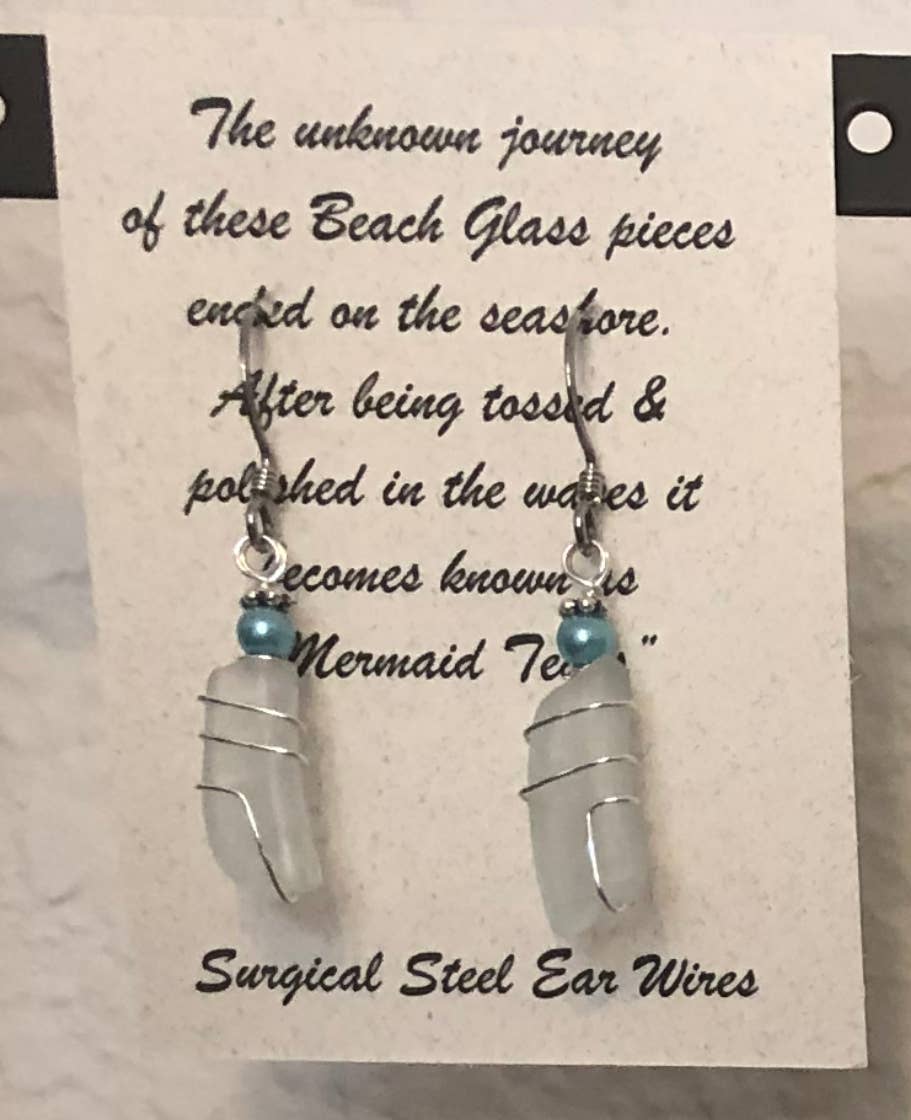 Essence of Fire & Sea - Wholesale Dangle Earrings - Beach Glass / Sea Glass Wire Wrapped with Pearl Earrings2