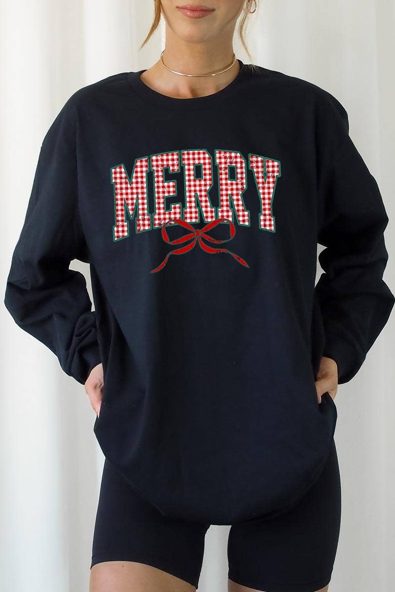 COLORBEAR - Wholesale T-Shirt (Graphic) - Women's - Plaid Merry Christmas Bow Plus Long Sleeve Tee5
