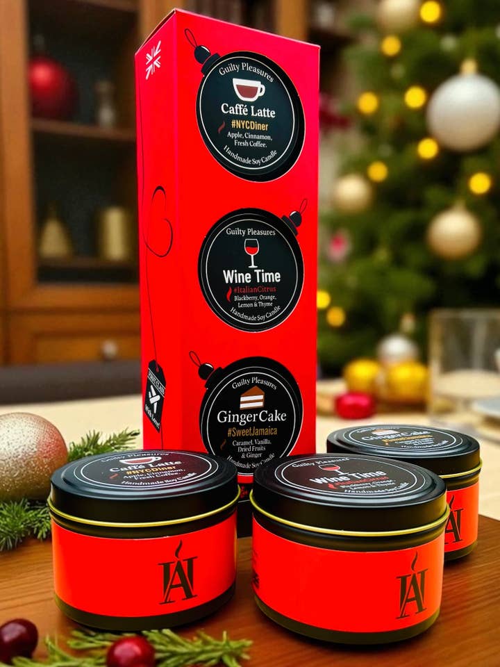 CHRISTMAS COFFEE, CAKE & WINE Triple Soy Candle Gift Sets for wholesale by AromaHoliday Ltd