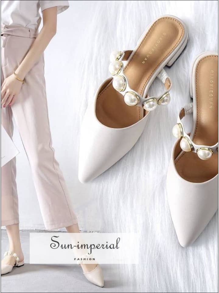 Sun Imperial – Großhandel Sandalen – Damen – Schwarze flache Schuhe mit spitzen Hausschuhen mit Perlenband und niedrigem Absatz