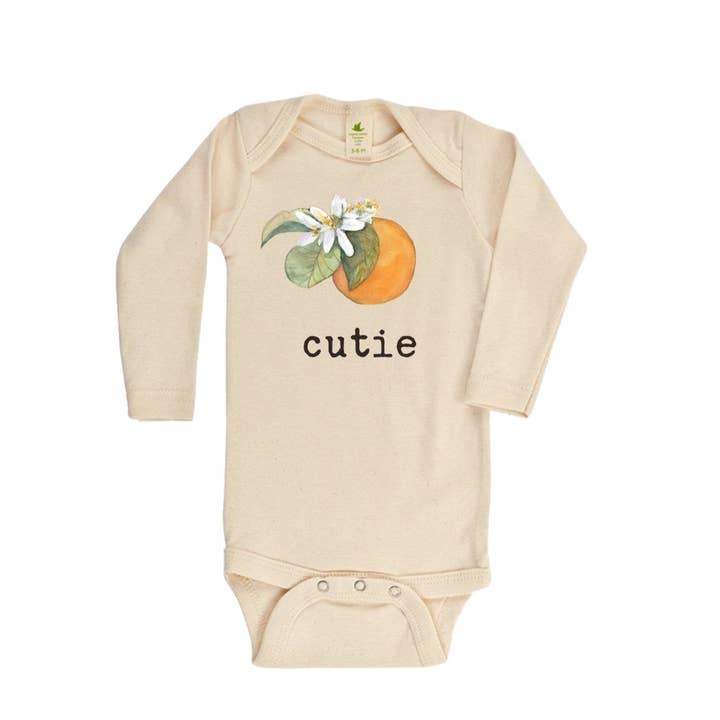 "Cutie" Clementine Long Sleeve Organic Bodysuit for wholesale by House Of Luna