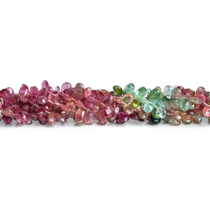 Multi Color Tourmaline Faceted Pears 8 inch 95 beads for wholesale by The Bead Traders