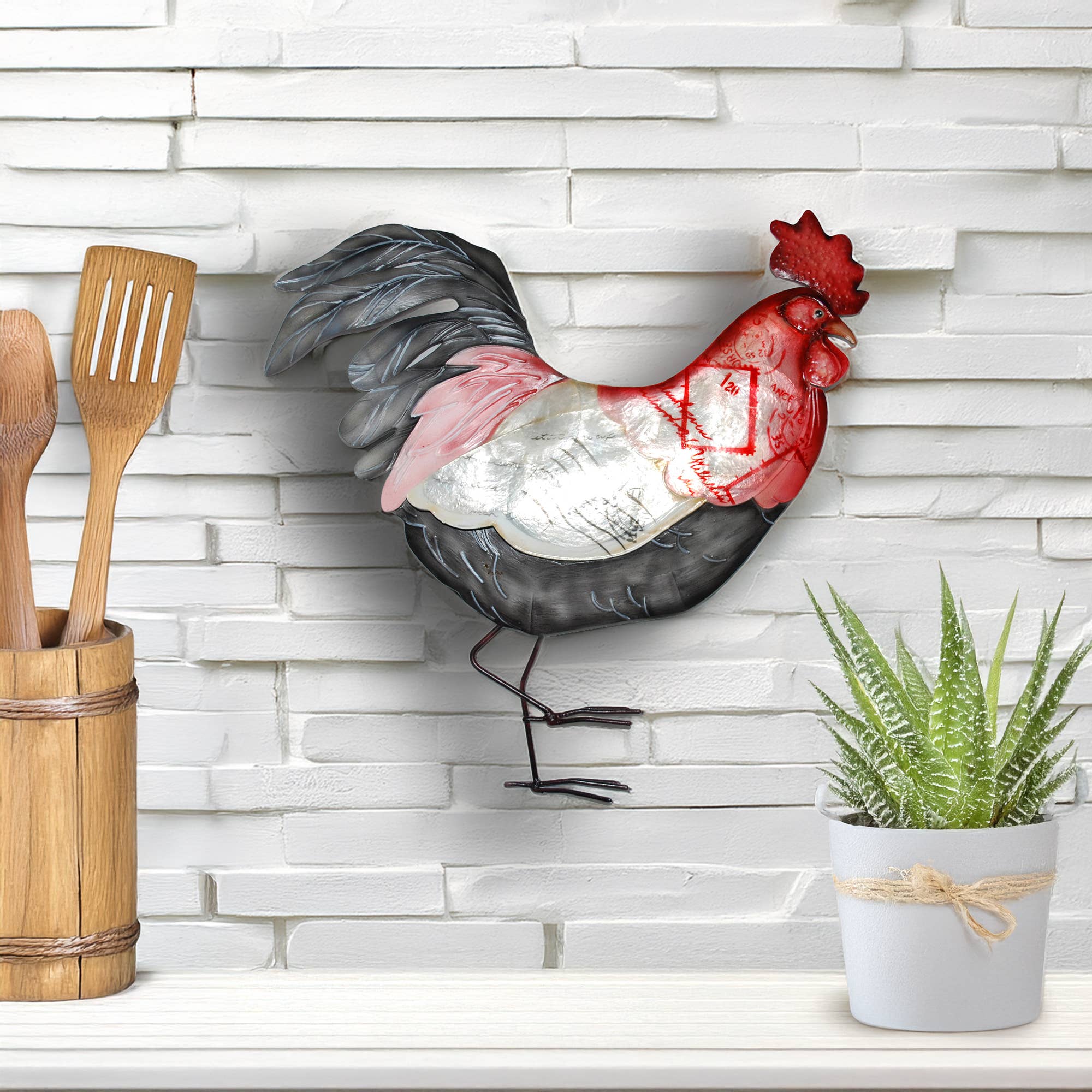 Eangee Home Design - Venta al por mayor Papel pintado 3D - Decoración de pared con forma de gallo, rojo, blanco y azul, con caja fuerte Capiz-Outdoor1