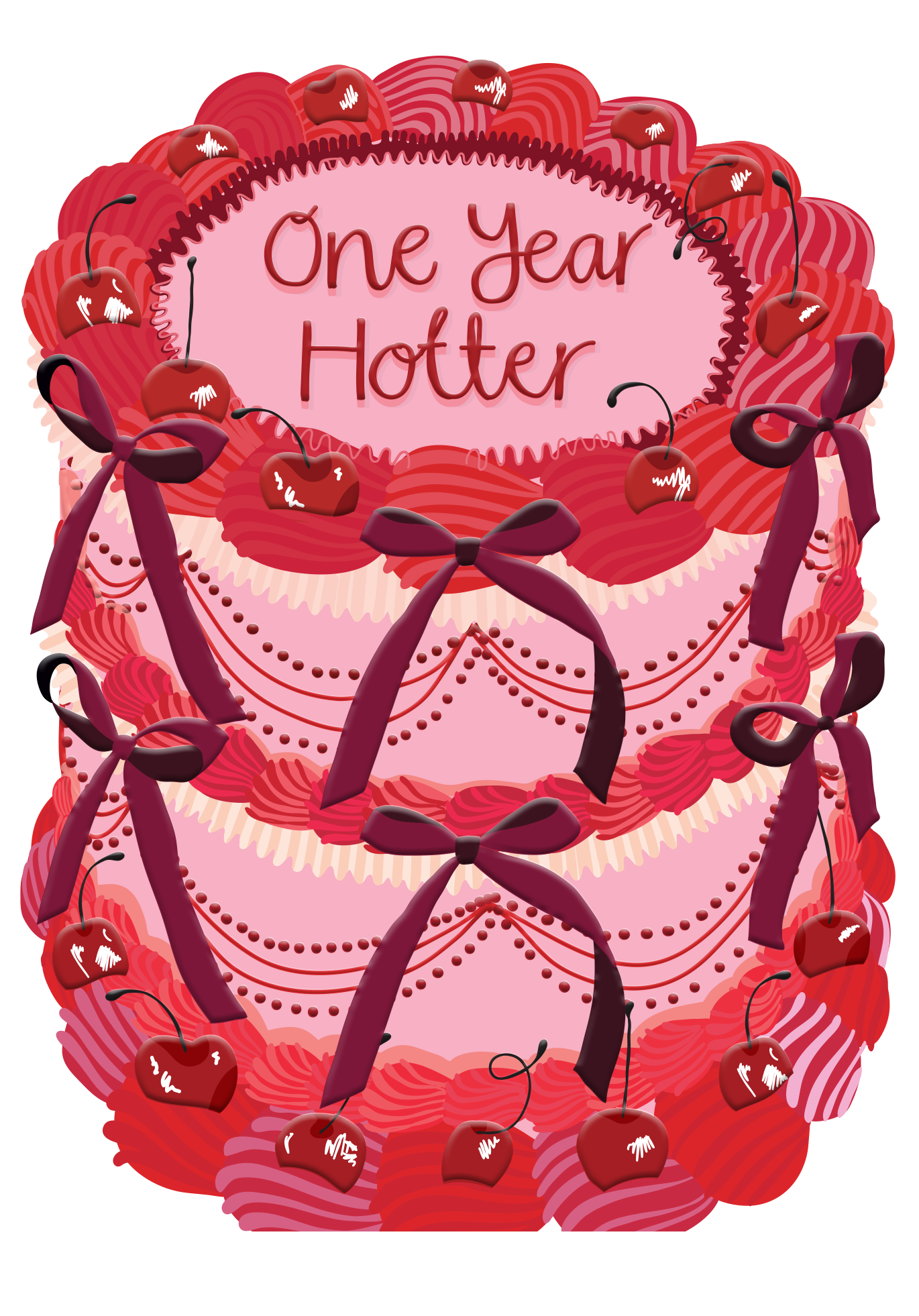 Two For Joy Illustration - Wholesale Birthday Card - One Year Hotter - Birthday Cake Shaped Greeting Card2