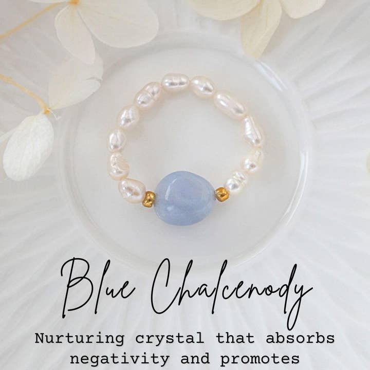 Divine Dulcet - Wholesale Single Stone/Solitaire Ring - Elastic Rings with Natural Crystals & Freshwater Pearls5