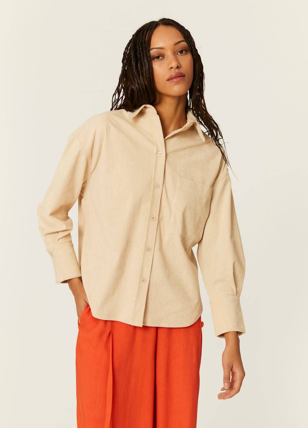 Pepaloves - Wholesale Button Down Shirt - Women's - CAMISA PANA BEIGE1