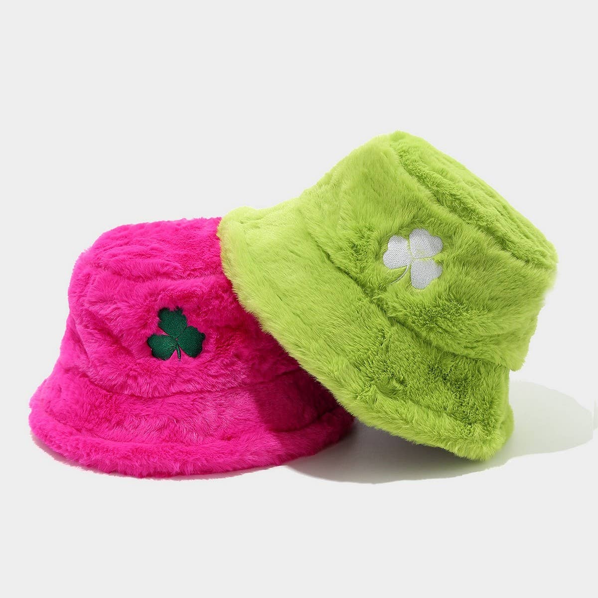 ACCITY - Wholesale Bucket Hat - Women's - Green Clover Embroidery Bucket Hat Winter Warm_CWAH046856