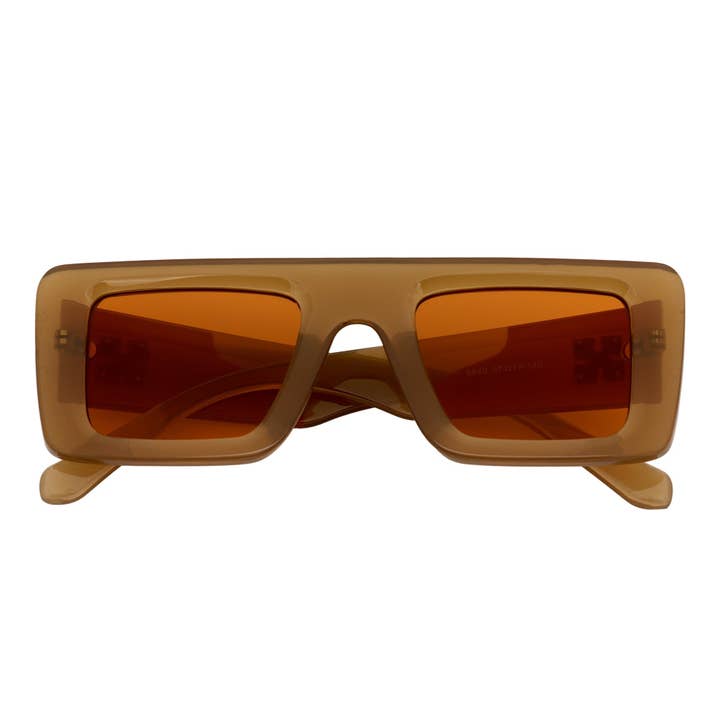 OFFSET - Two-Tone Retro Thick Rectangle Sunglasses Beige-Orange Orange Tint for wholesale by Morspecs