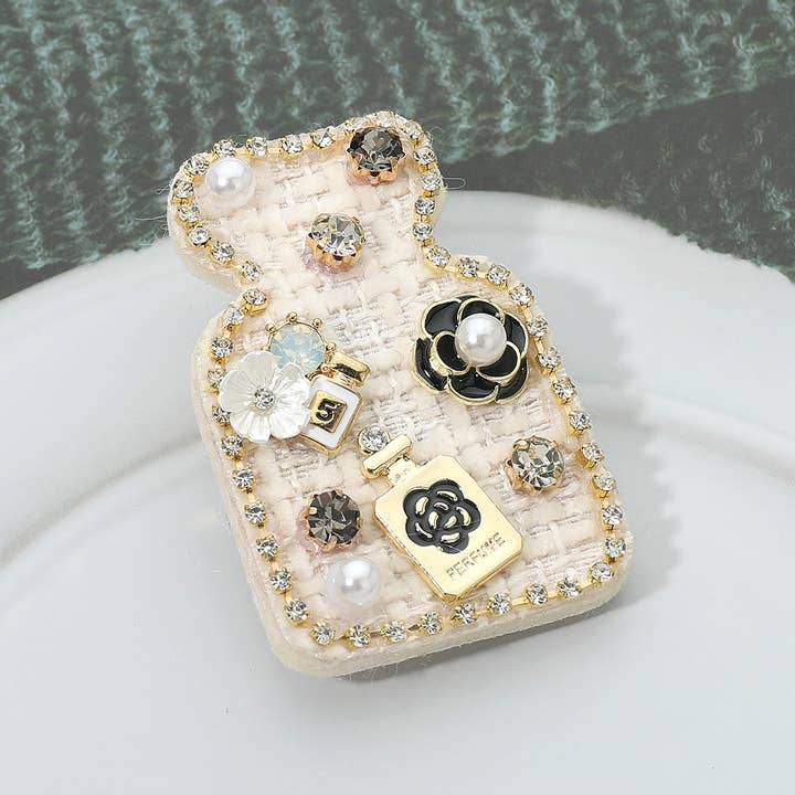 Sensibling Corp. - Wholesale Brooch - Pearl Flower Embellished Tweed Perfume Bottle Pin Brooch Hair Clip3