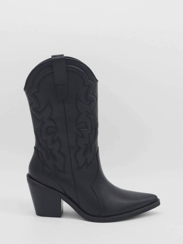 Stivali da cowboy western Palisades in pelle nera per donna per la vendita all'ingrosso da parte di STIVALI NEW YORK