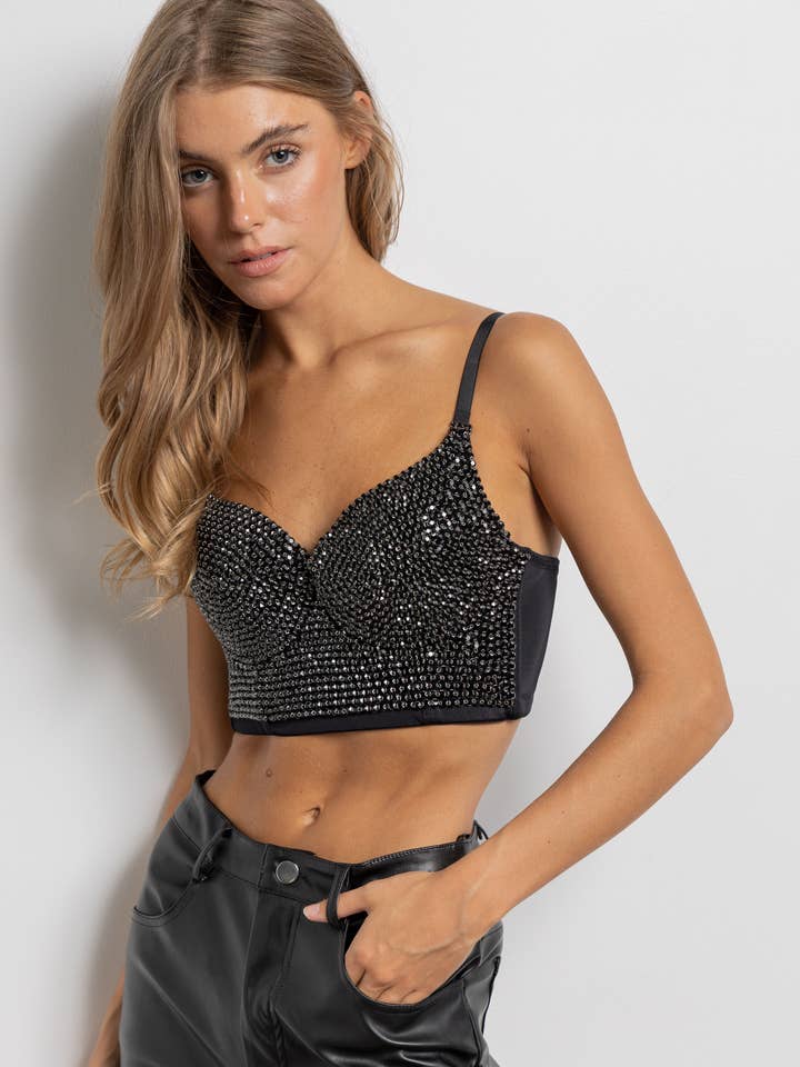 Zwart/zwart IC2472 Versierde bustiertop voor groothandel op Faire5