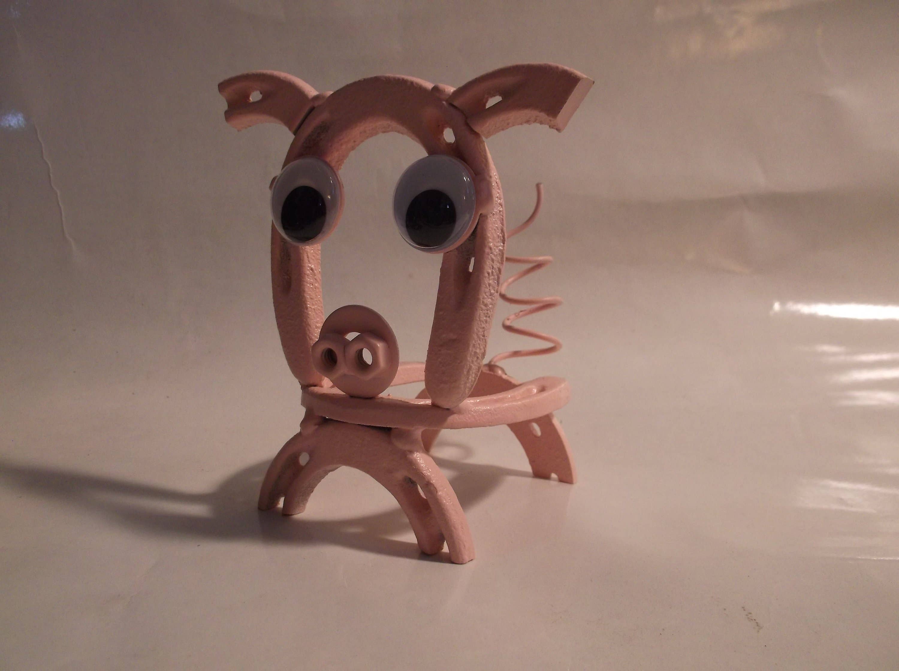 Creations Welded - Vendita all'ingrosso Scultura - Maiale, Maiale a ferro di cavallo, arte a ferro di cavallo in metallo saldato, porcellino4