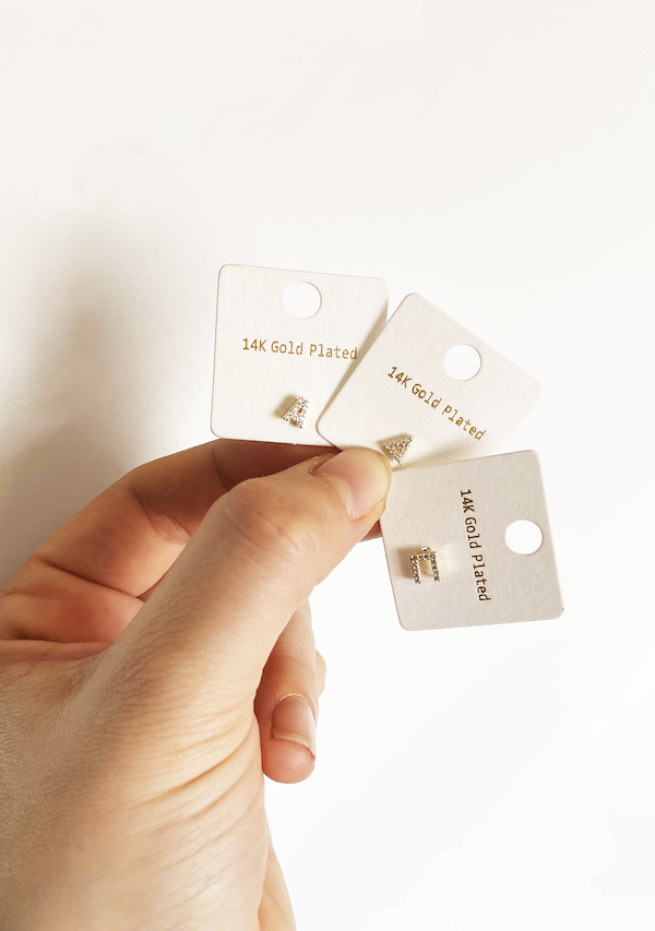 Gold 14k Pave Greek Letter Studs PREPACK for wholesale on Faire12