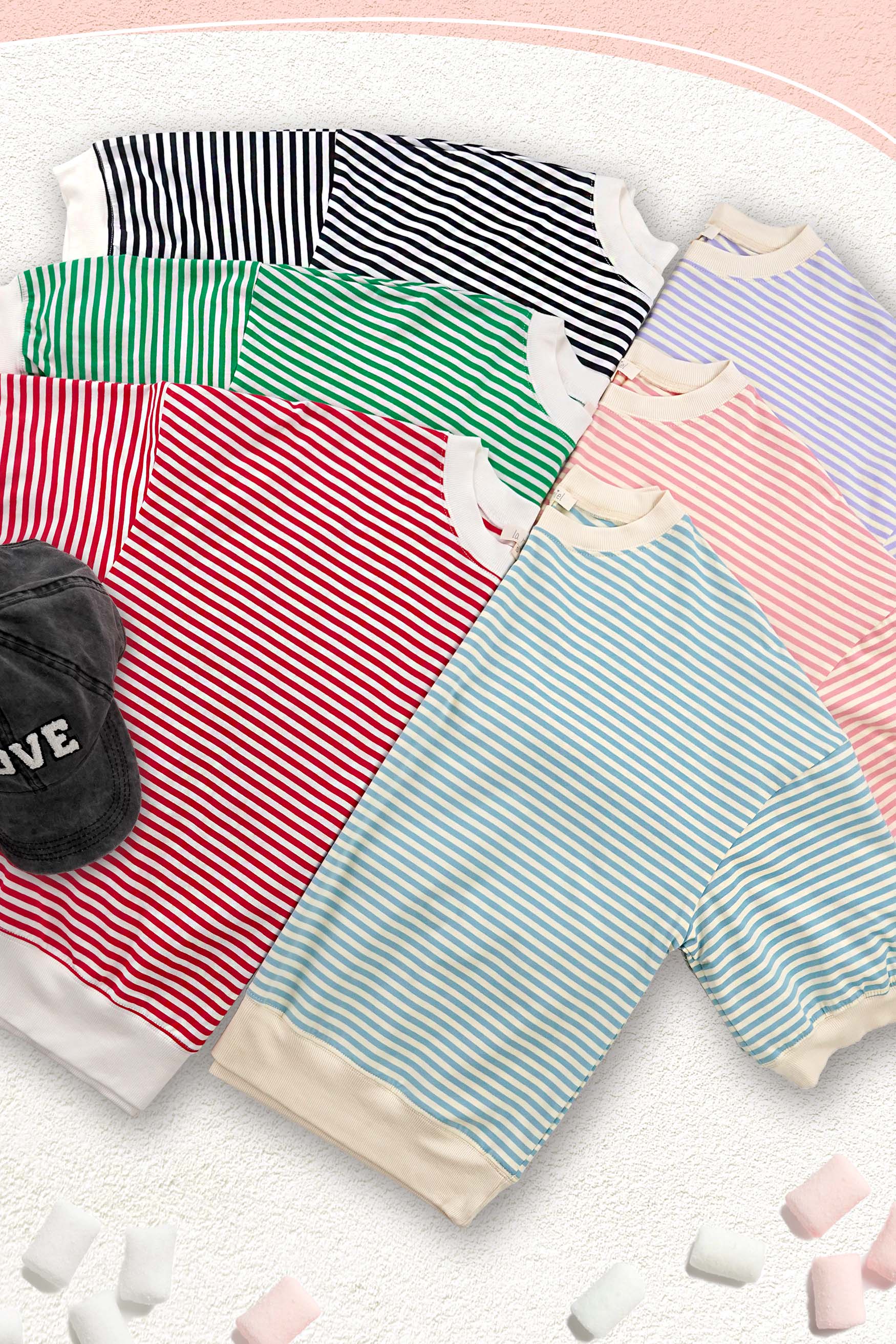 La Miel – Engroshandel Strikket top - Dame – MCT7688-løs pasform Stribet kortærmet top med rund halsudskæring39