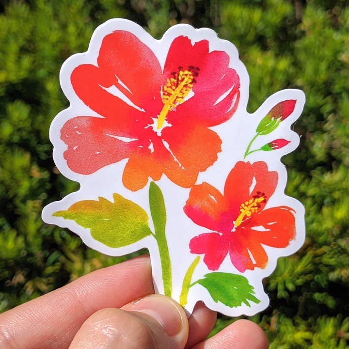 Hibiscus flower vinyl sticker for wholesale by Nina Belle Designs