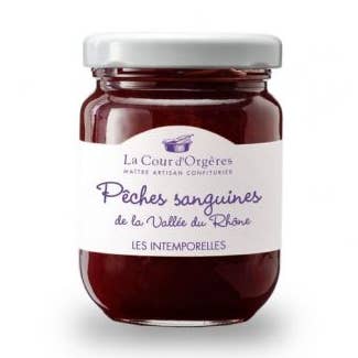 Rhône-dalen blod persika sylt 110g för wholesale av La Cour d'Orgères