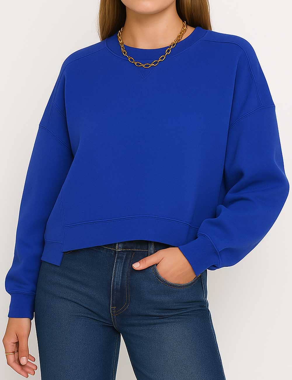 Sweetkama - Wholesale Sweatshirt - Women's - Ladies Solid Color Cropped Pullover SKT52318