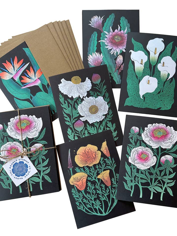 Set of 6 Botanical Greeting Cards (version 2) for wholesale by Lili Arnold