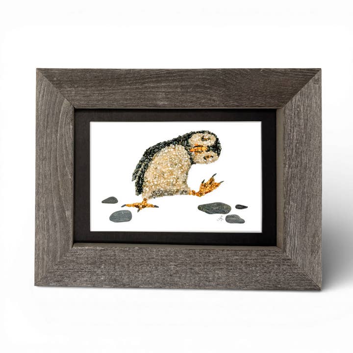 Impression d'oiseau macareux 5x7 – Cadre en bois recyclé fabriqué dans le Maine pour la vente par Coastal art co.