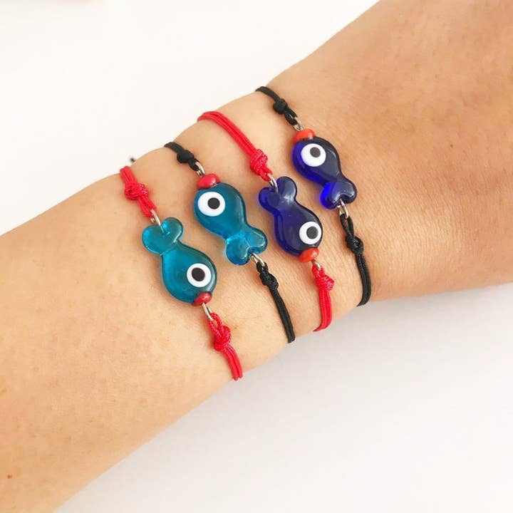Evileyefavor – wholesale Berlockarmband – Grekiskt öga fiskarmband med Murano-glas, PACK om 12